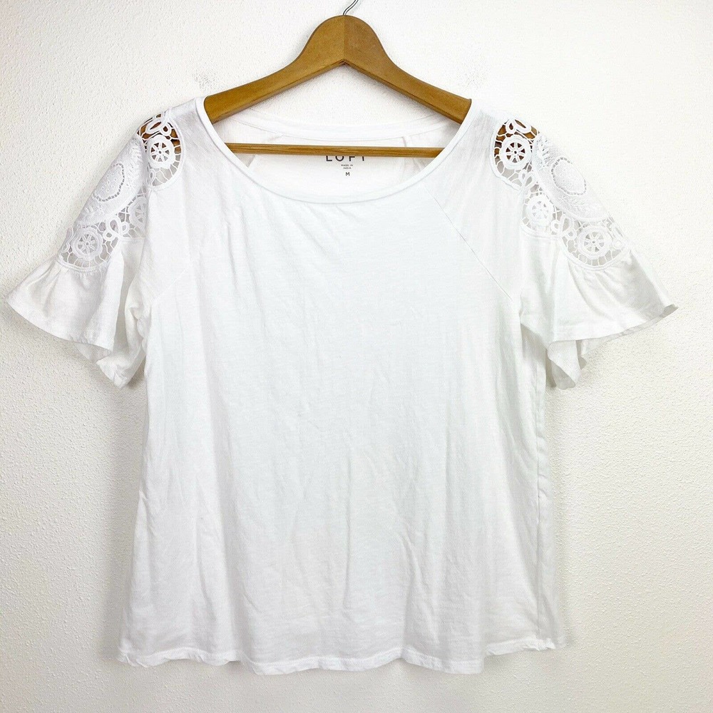 LOFT White Blouse Lace Sleeve Details Size Medium